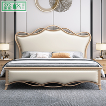 American solid wood bed light luxury modern simple European double master bedroom 18 m wedding bed net red princess 15 single bed