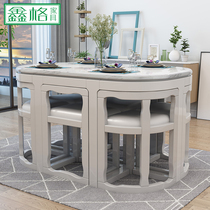 Solid wood dining table marble round dining table and chair combination household rice simple modern small apartment invisible table long Square