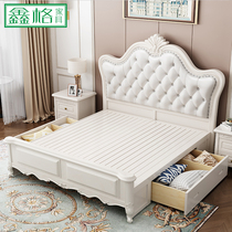 Real wood bed double modern minimalist oak bed 1 5m White 1 8 meters European American marital bed bedroom princess bed