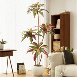 Simulated Green Plant Velvet Material with a High-End Feel for Indoor Decoration, Brazilian Wood Decorative Hall Potted Plant, Artificial Tree Ornament for Floor Placement
