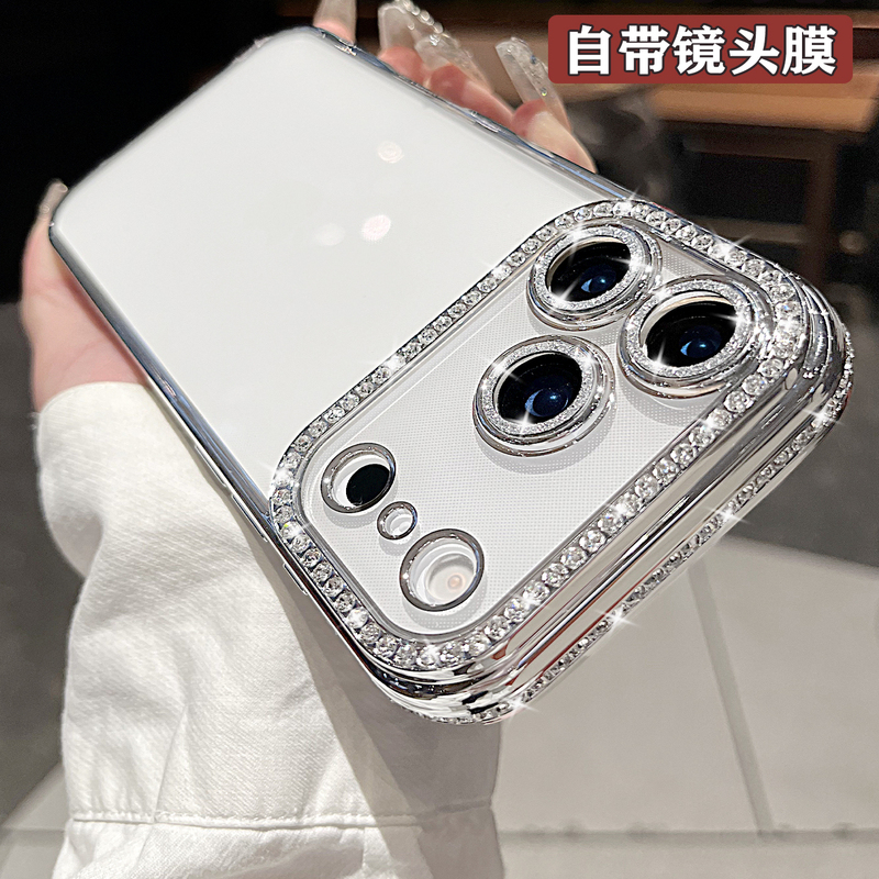 Suitable for Apple 17 Pro Max Phone Case, New Luxury Sparkling Diamond iPhone 16 Pro High-End Feel, 17 Air Silicone Transparent Plus for Women, 15 Pro/14 with Lens Film, 13 Full Coverage 12 Protective Case