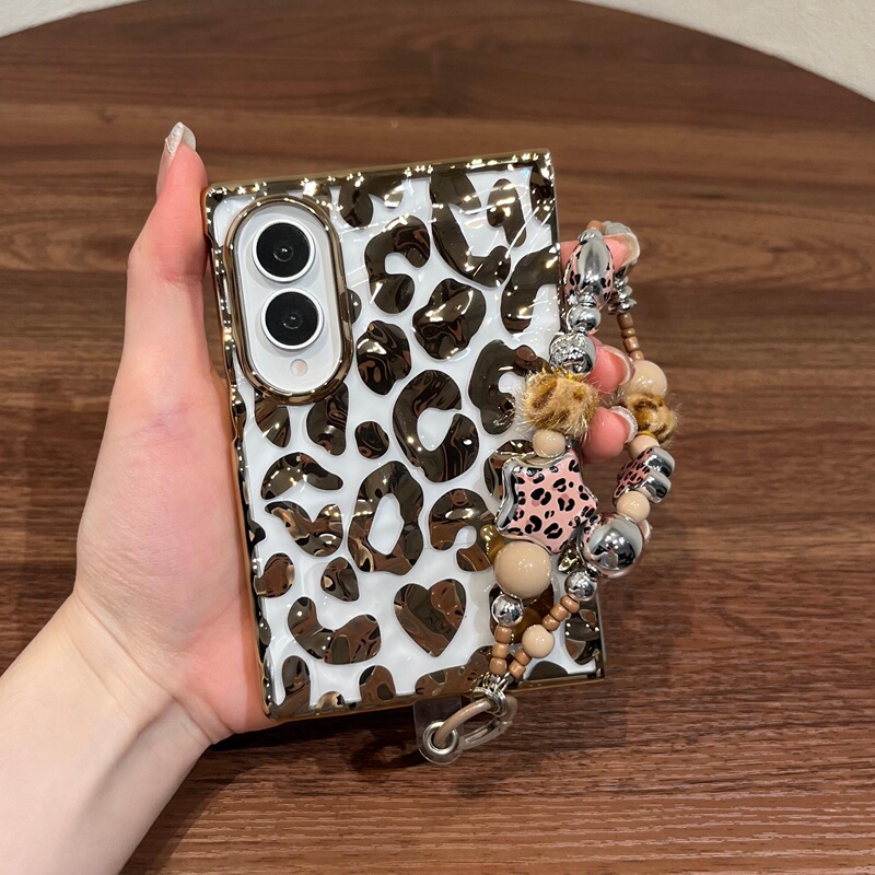 Suitable for Samsung Galaxy Z Fold8 Phone Case, New 2026 Pleated Texture, Light Luxury Leopard Print, Full Coverage Lens Protection, Foldable Screen Shell, Exquisite and High-End Feel, with Lanyard, Super Stylish Protective Case
