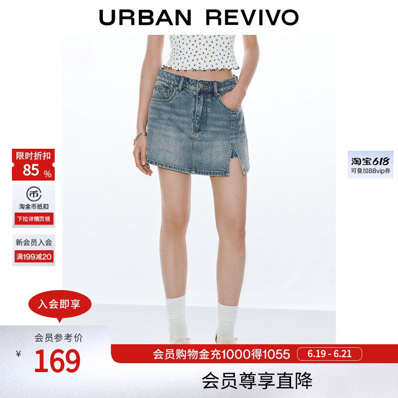 Ur2026 New Summer Women's Casual Washed Front Slit Short Denim Skirt Pants Uyy860138