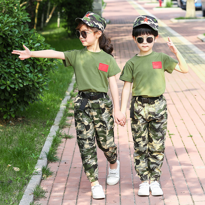 Children's camouflate couriers fight wolves Primary school students Summer clothes Short sleeves Army training early in the girls'boys' uniform nursery school uniforms