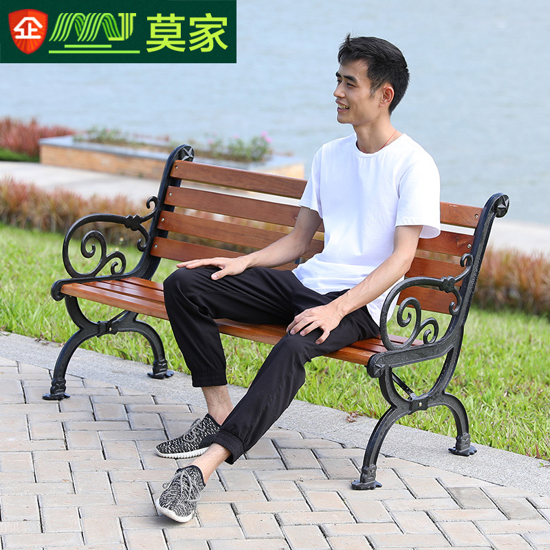 Park Chair Outdoor Benches Solid Wood Garden Leisure Chair Square Chair Community Embalming Wood Patio Backrest Cast-iron Sitting Chair