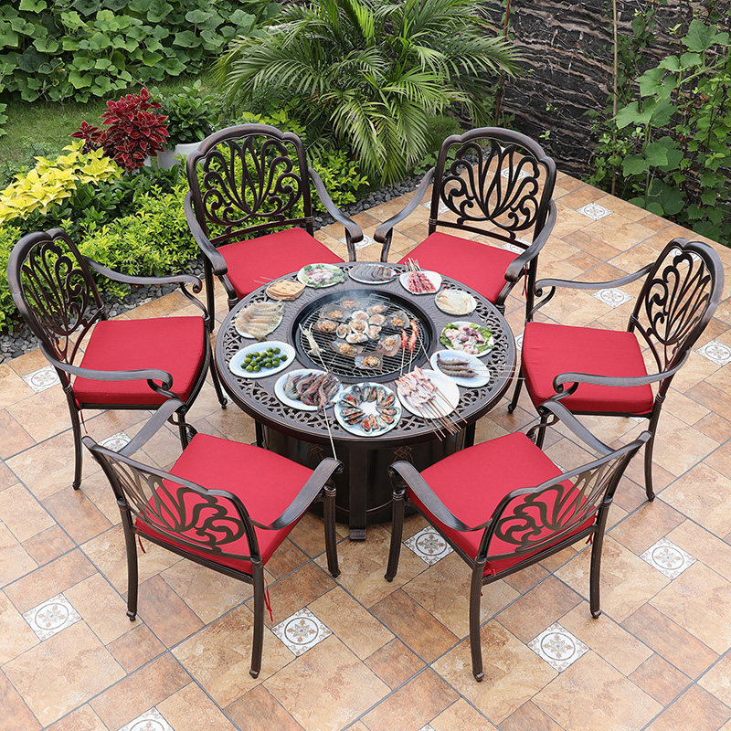 Outdoor Barbecue Grill Aluminum Barbecue Grill Smoke-free Korean Grilled Pan Charcoal Casual Table And Chairs Outdoor Cast Aluminum Furniture