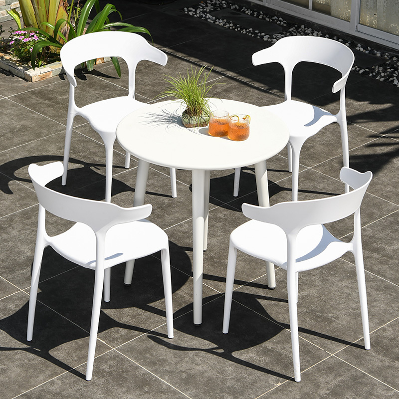 Mojia Outdoor Table and Chairs, Courtyard Leisure Terrace, White Round Table, Outdoor Nordic Balcony, Milk Tea Shop, Plastic Folding Chair