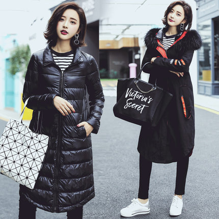 2017冬新款派克服羽绒服女中长款大毛领收腰显瘦外套羽绒内胆可拆