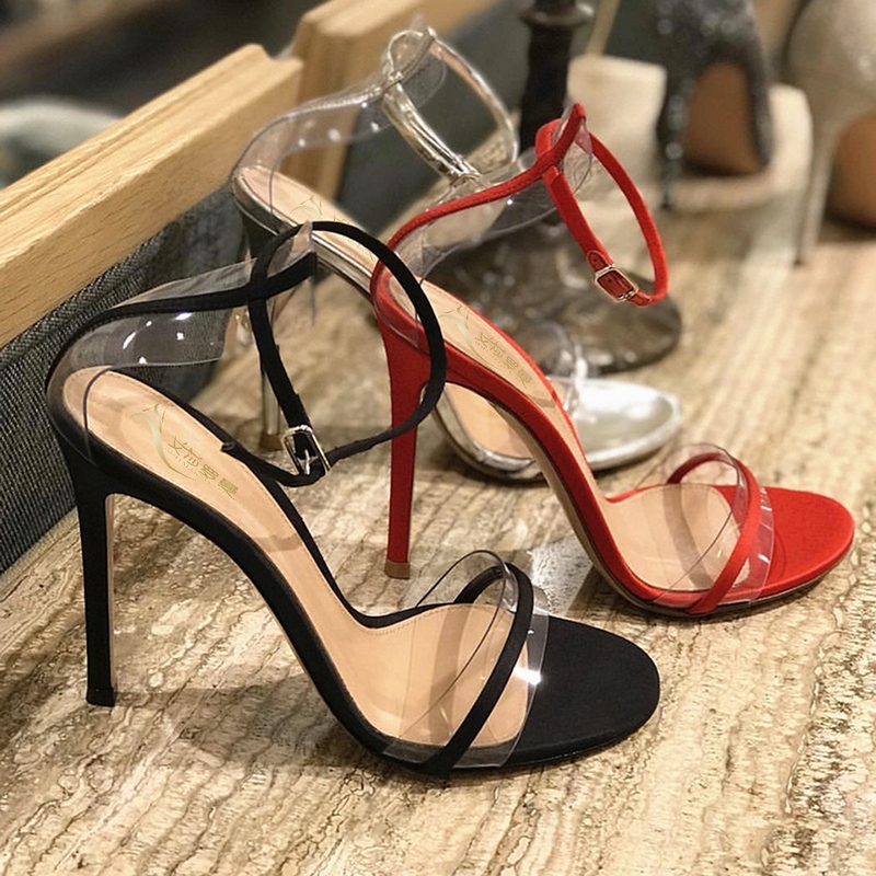 Beautiful Transparent Sandals for Women in Summer, 10cm Sexy Fairy Style Versatile One-Strap Red High Heels with Thin Heels Beautiful Transparent Sandals for Women in Summer, 10cm Sexy Fairy Style Versatile One-Strap Red High Heels with Thin Heels