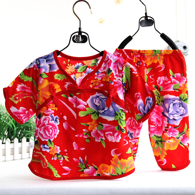 Female baby Dress 2018 Summer short sleeves Suit Pure Cotton Silk Girl National Wind Small Qipao Silk Baby Clothes