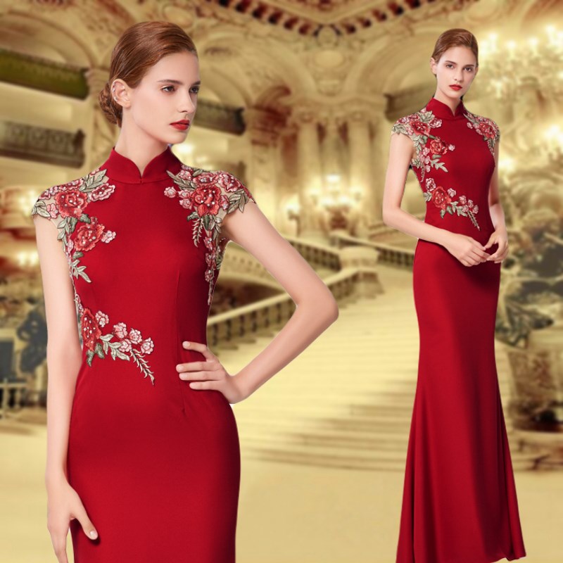 Evening dress skirt female 2022 new dignified atmosphere thin elegant noble toast clothing spring wedding cheongsam long section