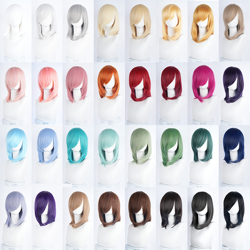 Zhiyu Premium 40cm Universal Cosplay Wig with Bangs, Medium-Length Straight Hair, Anime Cosplay Wig, White
