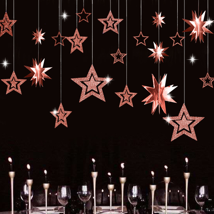 Store window Valentine's Day decoration Romantic pendant Supermarket shop opening event hanging ceiling hollow stars