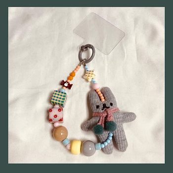 Original LAOSHU Phone Chain ins Style Gray Bunny Phone Case Lanyard Cute Doll Ccd Camera Pendant for Women
