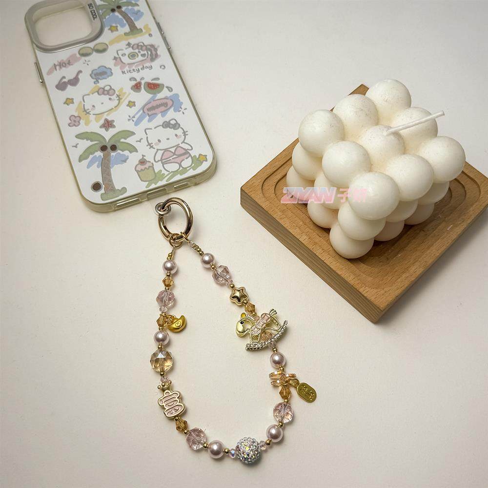 Year of the Horse, Get Rich Immediately, Alloy Chain, Crystal Lanyard, Luxurious Beaded Pendant, Versatile Accessory, Ccd Camera Keychain