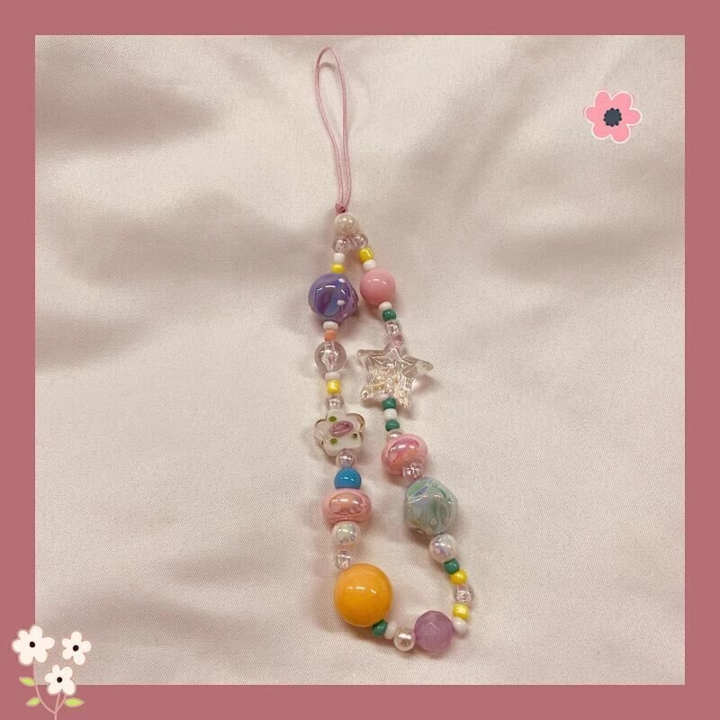 DIY Colorful Bead Phone Chain Wrist Strap High-End Lanyard Camera Pendant Original Chain Bead String Decoration