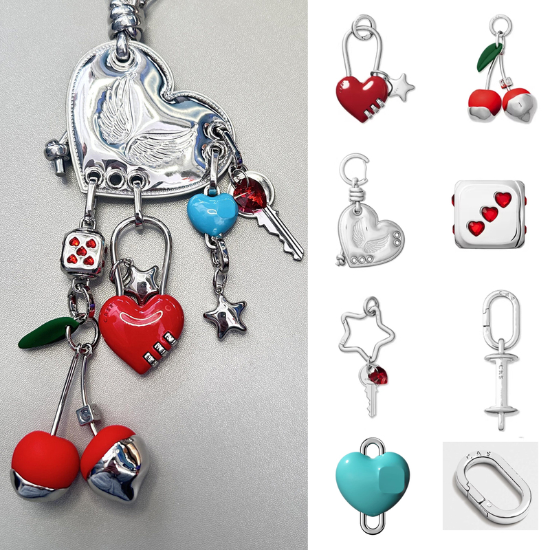 Case G-Dragon Collaboration Metal Heart Puff Lock Dice Cherry Phone Charm Bag Chain Keychain