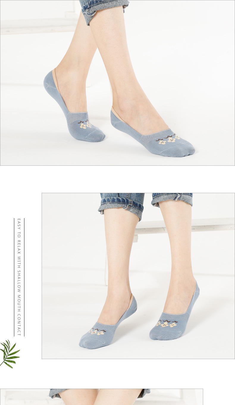 Vớ nữ vớ cotton tất vớ nữ vớ cotton nông nữ vô hình Hàn Quốc Dễ thương mùa hè mỏng trượt thuyền vớ 4 cặp - Vớ bông vớ off white