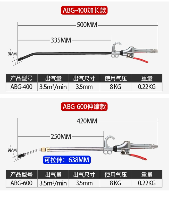 Đầu xịt khí nén hợp kim nhôm AMG-200 ABG-200 Súng xịt hơi khí nén vòi dài