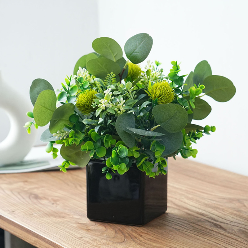 Simulated Green Plant Potted Ornaments for Living Room, Dining Table, Bedroom, Plastic Fake Flower Set Decorations, Small Bonsai
