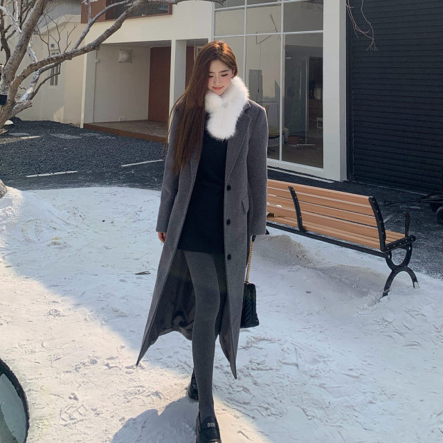【限时价】橘子树在哪儿韩系灰色毛呢大衣女冬高级感长款呢子外套