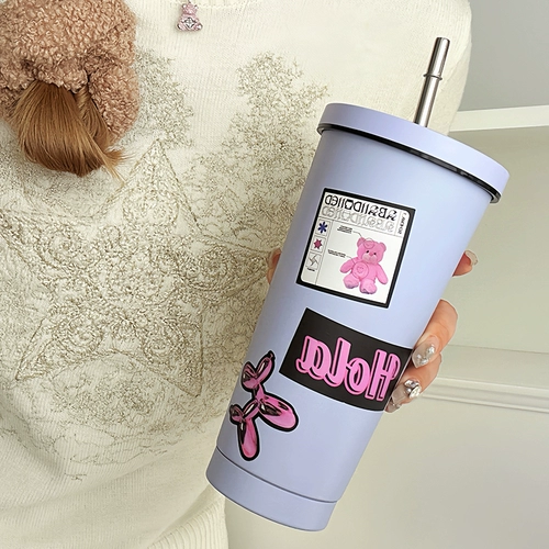 Двухэтажная трубочка из нержавеющей стали, вместительный и большой удерживающий тепло стакан подходит для мужчин и женщин для домашнего использования