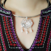Adult womens silver collar adult silver lock sterling silver long life lock hollow Lotus Swan literary fan