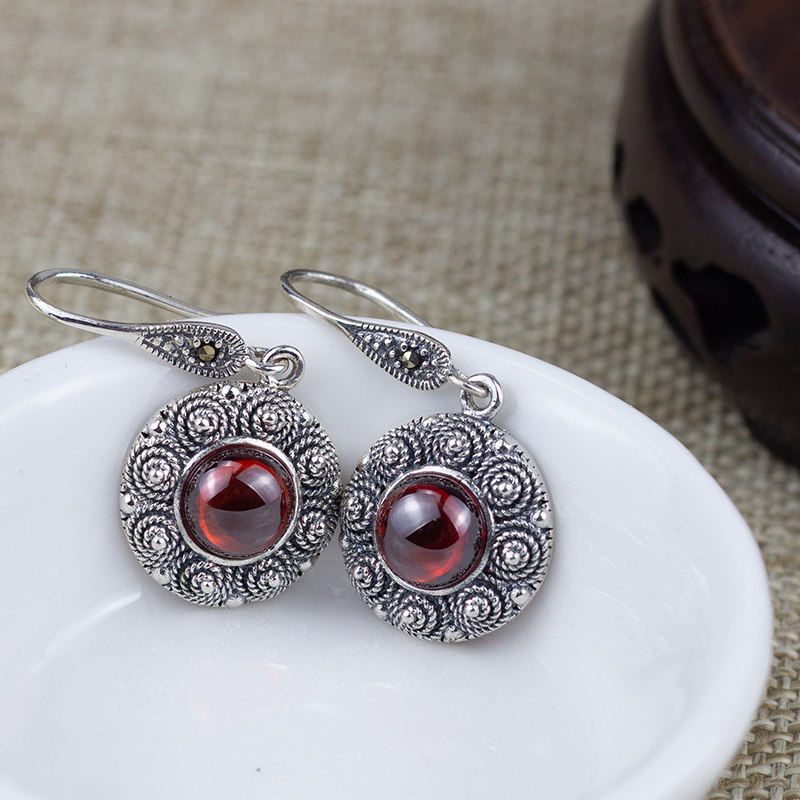 Red 925 sterling silver earrings retro peace earrings thread niche ethnic style