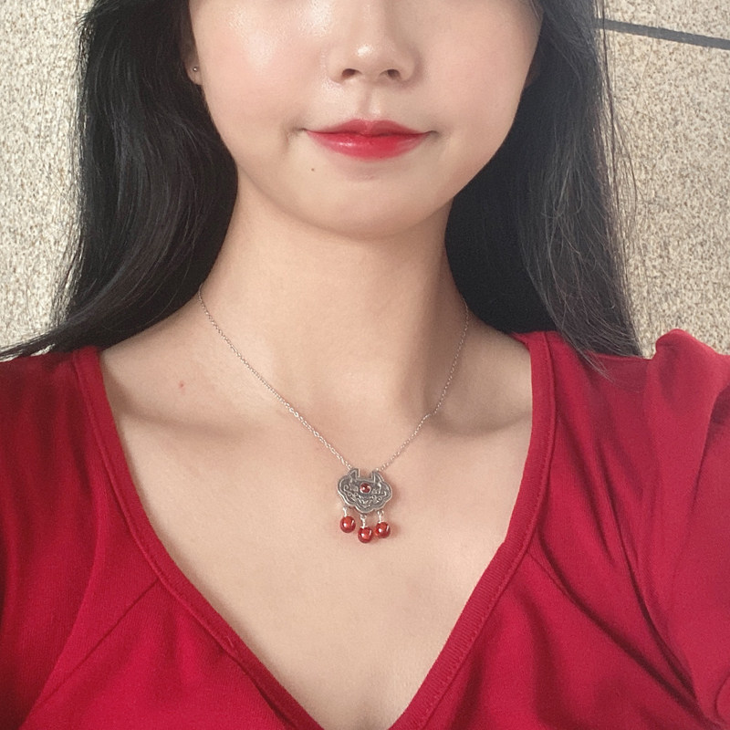 Fashion silver necklace women's 925 silver clavicle set chain long life lock small fish lotus silver lock