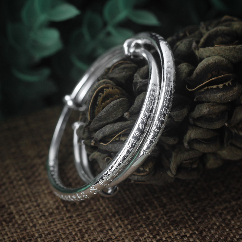 Solid 999 pure silver mother-son bracelet baby kid silver bracelet silver bracelet with three characters via baby silver bracelet