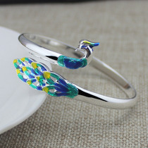 S999 sterling silver bracelet Peacock female solid color retro National style bracelet silver bracelet to send lover girlfriend gift