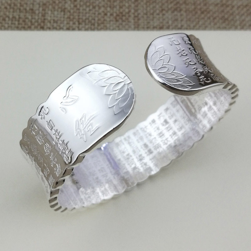 100 silverware wide pasta with a woman's pure silver bracelet 999 silver bracelet with an open lotus retro national wind