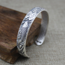 Lotus Pond Moonlight Heart Merit 999 Silver Adult Female Sterling Silver Bracelet Antique Silver Bracelet Lotus Small Fish Art Fan