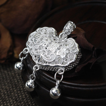 990 Foot Silver Necklace Adult Women Silver Lock Long Life Pendant Pingan Lock Women Personality Fashion