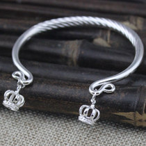 990 sterling silver bracelet fashion opening C- shaped hanging double accessories Bell Lotus Crown girl cute silver bracelet