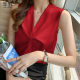 Summer v-neck loose all-match foreign style vest sling Korean chiffon shirt sleeveless kink design top ins female