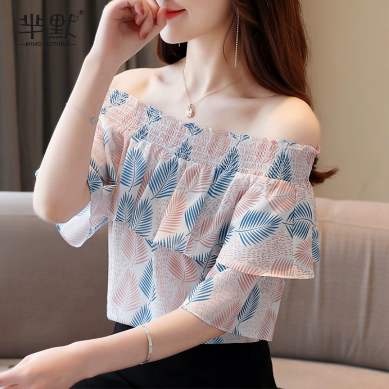 Mùa hè 2020 áo thun rộng che bụng áo thun siêu cổ tích hoang dã xù lông ngắn tay áo voan nữ - Áo sơ mi chiffon ren