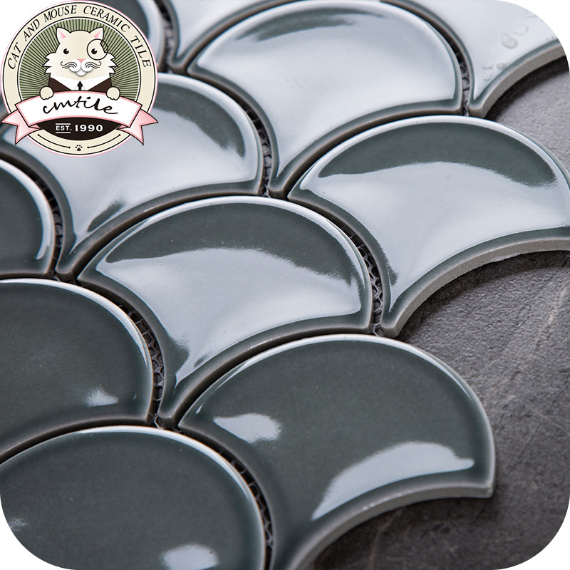 Nordic Wind Fish Scale Tile Sector Mosaic Swimming Pool Bathroom kitchen Hyun Guan Balcony Dining Room bar Wall Brick