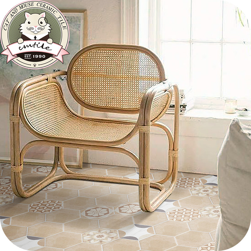 American retro candy glazed hexagonal brick Xuanguan Balcony Small Flower Brick Makeup Room Kitchen Background Wall Brick Abrasion Resistant Tiles