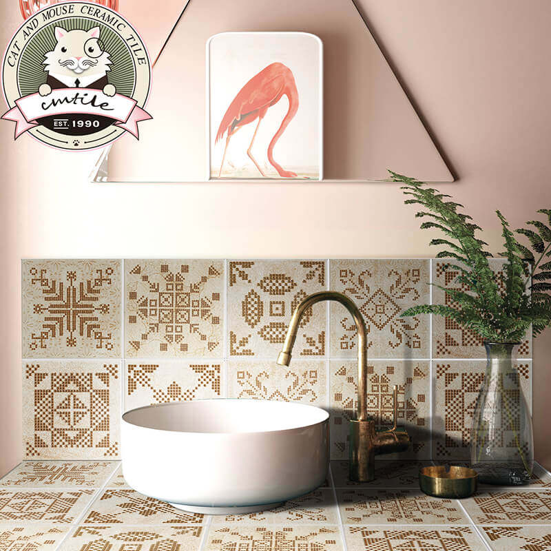 Vintage tiles Kitchen powder room Bathroom Metal glaze Light luxury tiles Background wall Antique tiles Bright wall tiles Floor tiles