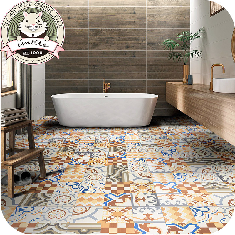 Retro European background wall tile kitchen balcony powder room tile dining room antique floor tile 600x600