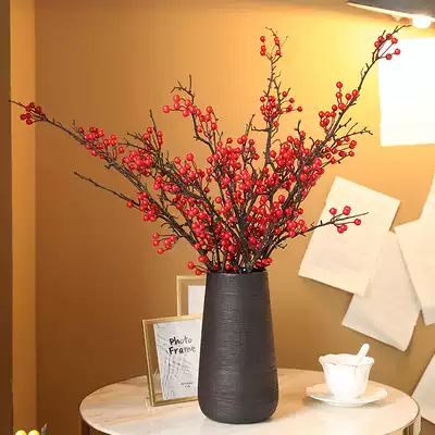 Red berry simulation flower living room dining table Lucky fruit Acacia bean flower arrangement decoration TV cabinet decoration Holly fruit tree
