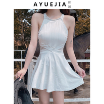 Swimsuit ladies 2021 new exploits fashion conjoined conservative Belly Button Slim Dress White Bubble Spa Swimsuit