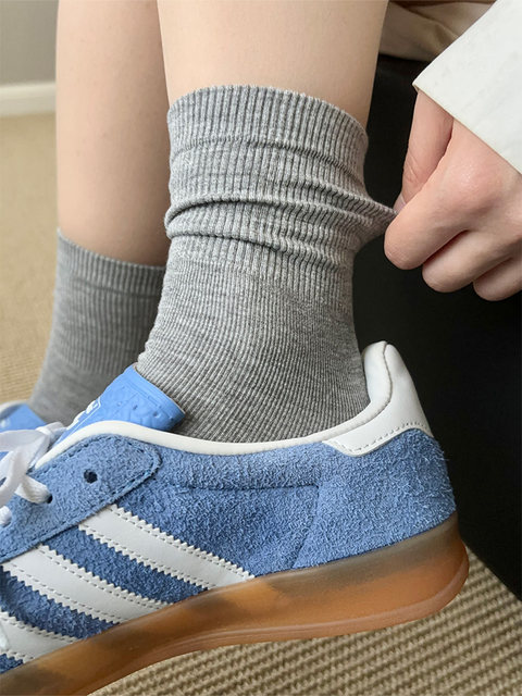 White Slouch Socks for Women, Pure Cotton Mid-Calf Socks, Thin Summer Style, Trendy Seamless Miu Style, Paired with German Training Shoes, Long Socks