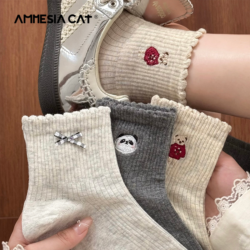 Cute Embroidered Socks for Women with Lace Bow Short Socks, Summer Thin Style, Pure Cotton, Sweat-Absorbent and Breathable, 2026 New Popular Style