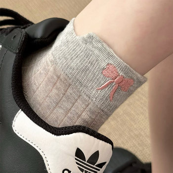 Gray Bow Socks for Women, Cute Japanese Ballet Style Short Socks, Summer Thin Mesh Breathable Short Socks for Summer