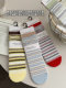 Striped Color-Block Socks for Women, Spring and Autumn Style, Mid-Calf Socks, Korean Style, Trendy Pure Cotton Long Socks, College Style, Seamless Slouch Socks