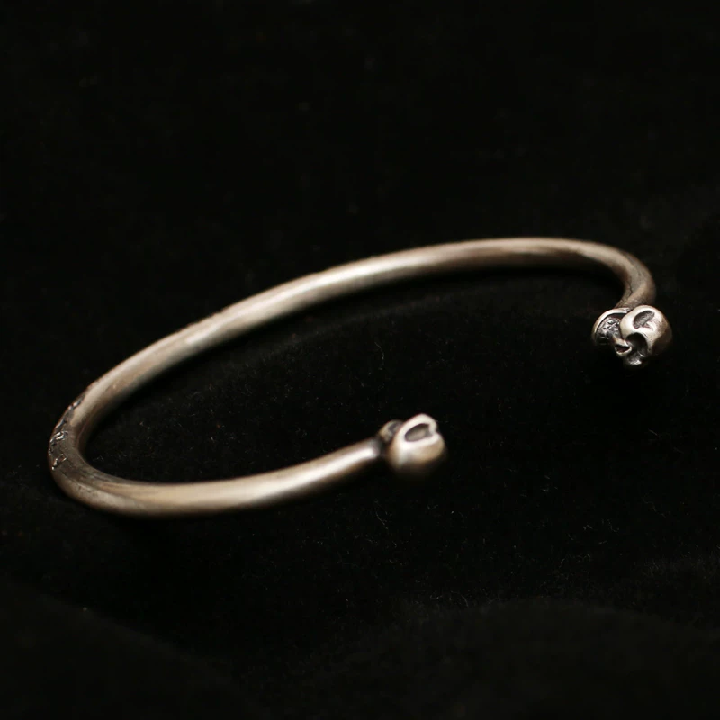 一休高山隆 STOP LIGHT 925 sterling silver one -eyed double skull bracelet personality trendy silver bracelet