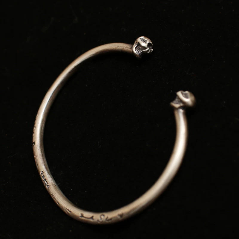 一休高山隆 STOP LIGHT 925 sterling silver one -eyed double skull bracelet personality trendy silver bracelet