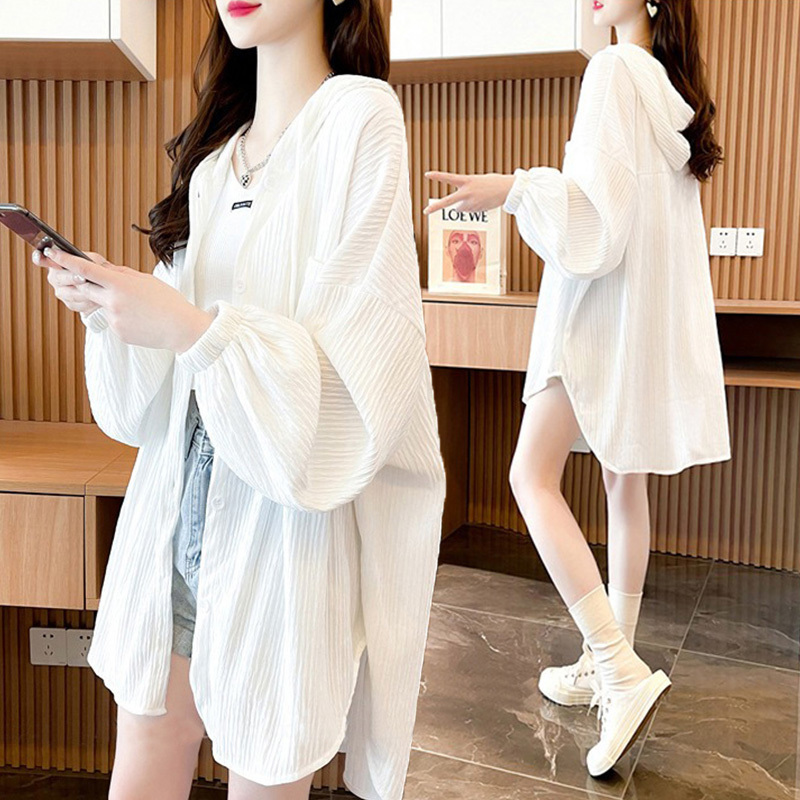 Plus-Size Women's Mid-Length Hooded Thin Jacket, New Korean-Style Loose Versatile Casual Cardigan for Spring and Autumn